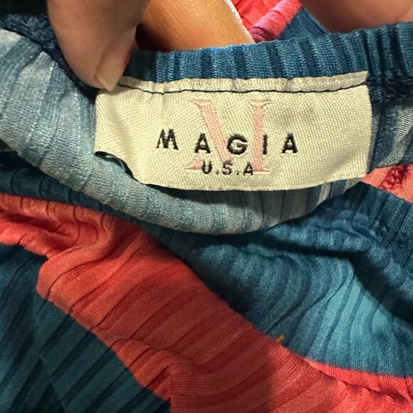 Magia Blue Pink Striped Midi Dress – Tie Waist, Stretch Fit - Picture 6 of 6